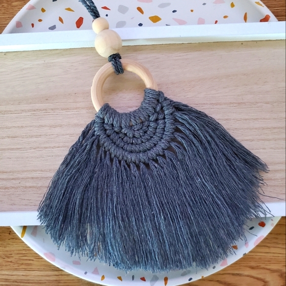 Macrame Boho Car Charm/Essential Oil Diffuser Handmade Gray - Picture 2 of 6